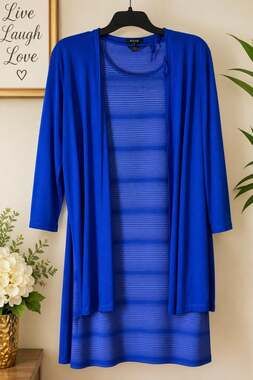 JULIA by love T Blue Stripe 2-Piece Dress and Cardigan Set Size 3X